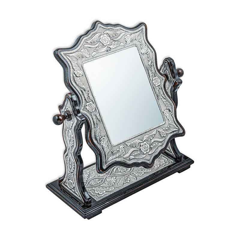 Flower Patterned Square Double-Sided Silver Mirror
