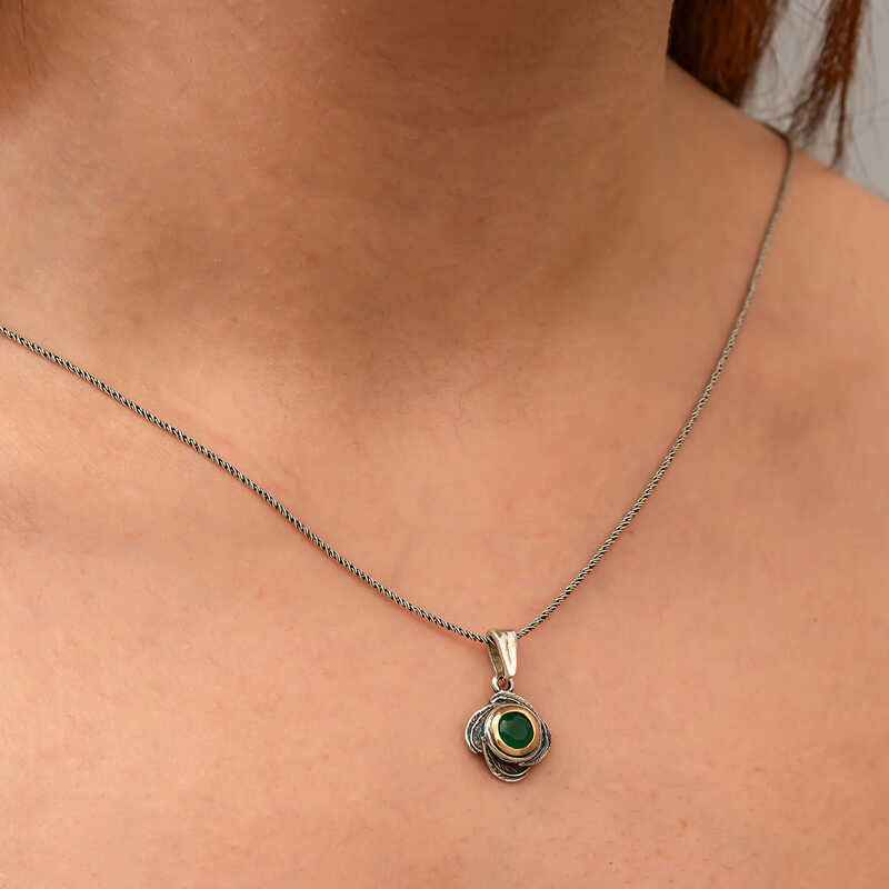 Flower Patterned Authentic Women's Silver Necklace