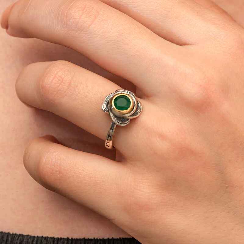 Flower Patterned Authentic Women's Silver Ring