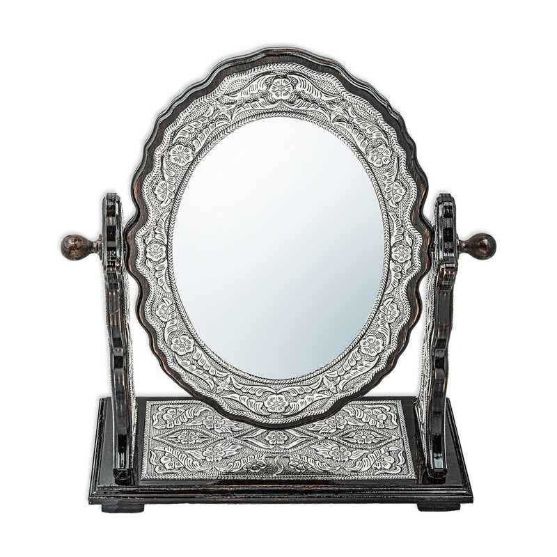 Flower Patterned Oval Double-Sided Silver Mirror