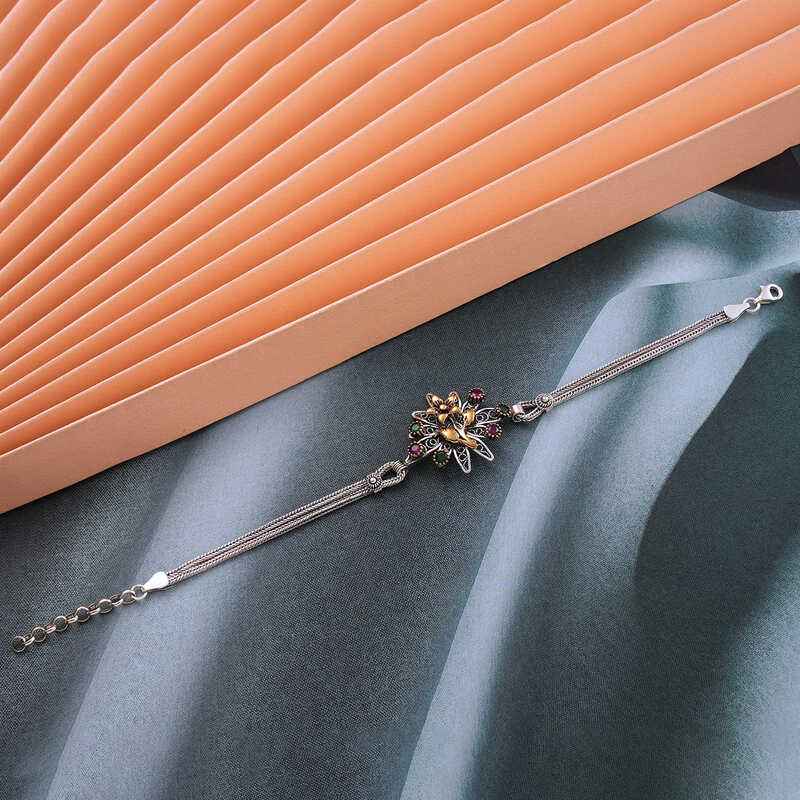 Flower Pattern Authentic Women's Silver Bracelet