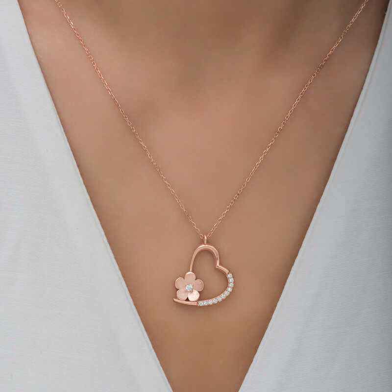 Rose Plated Flower Heart Women's Silver Pendant