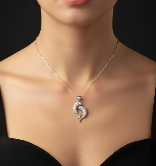 Doppelte Delfin-Damen-Silberkette