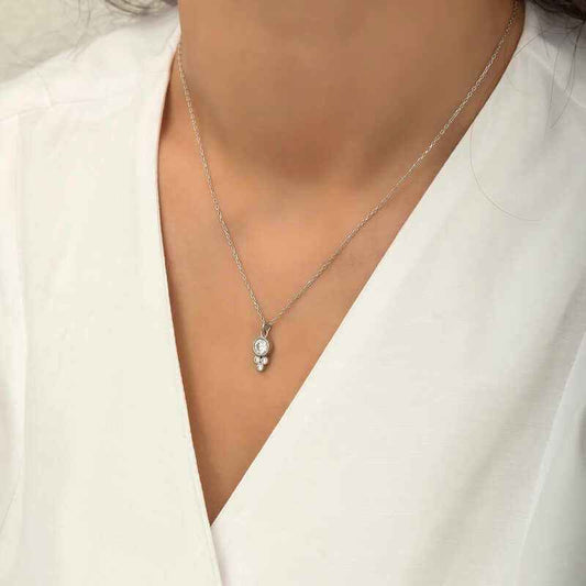 Round Solitaire Dewdrop Women's Silver Pendant