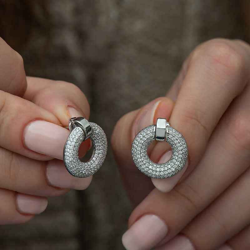 Multi-Stone Circle Women's Silver Earrings