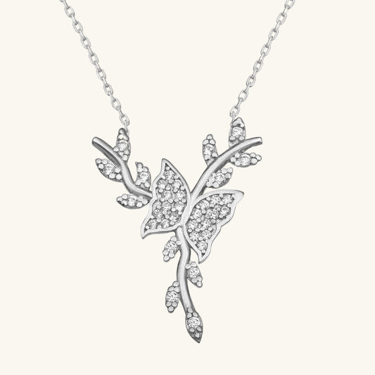 Butterfly on Branch Women's Silver Necklace