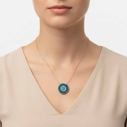 Wavy Evil Eye Women's Silver Necklace