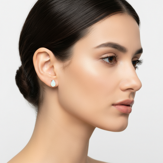 Drop White Opal Stone Silver Earrings