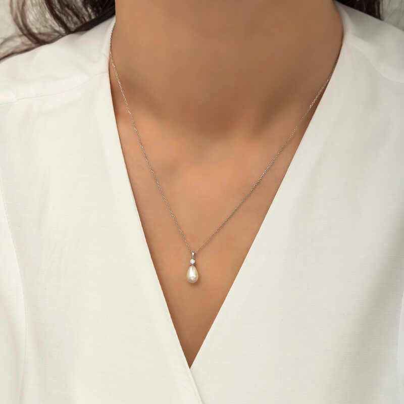 Drop Pearl Women's Silver Necklace