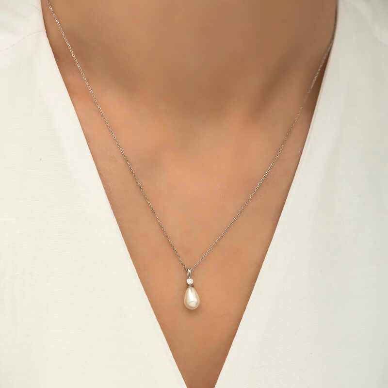 Drop Pearl Women's Silver Necklace