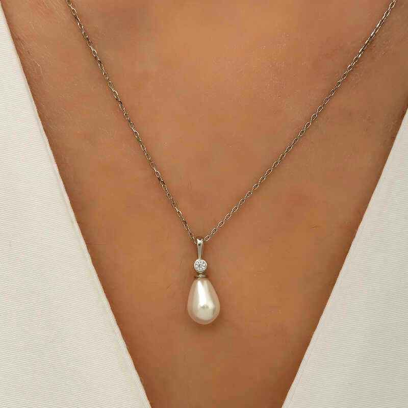 Drop Pearl Women's Silver Necklace