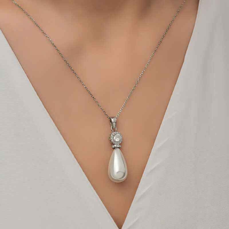 Drop Pearl Women's Silver Necklace