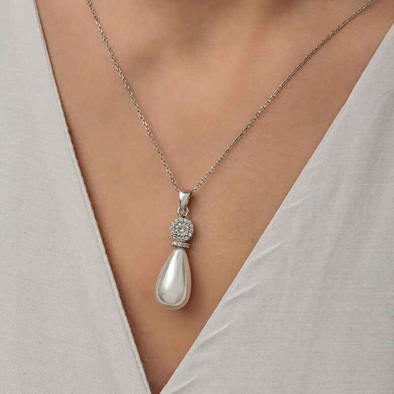 Drop Pearl Women's Silver Necklace