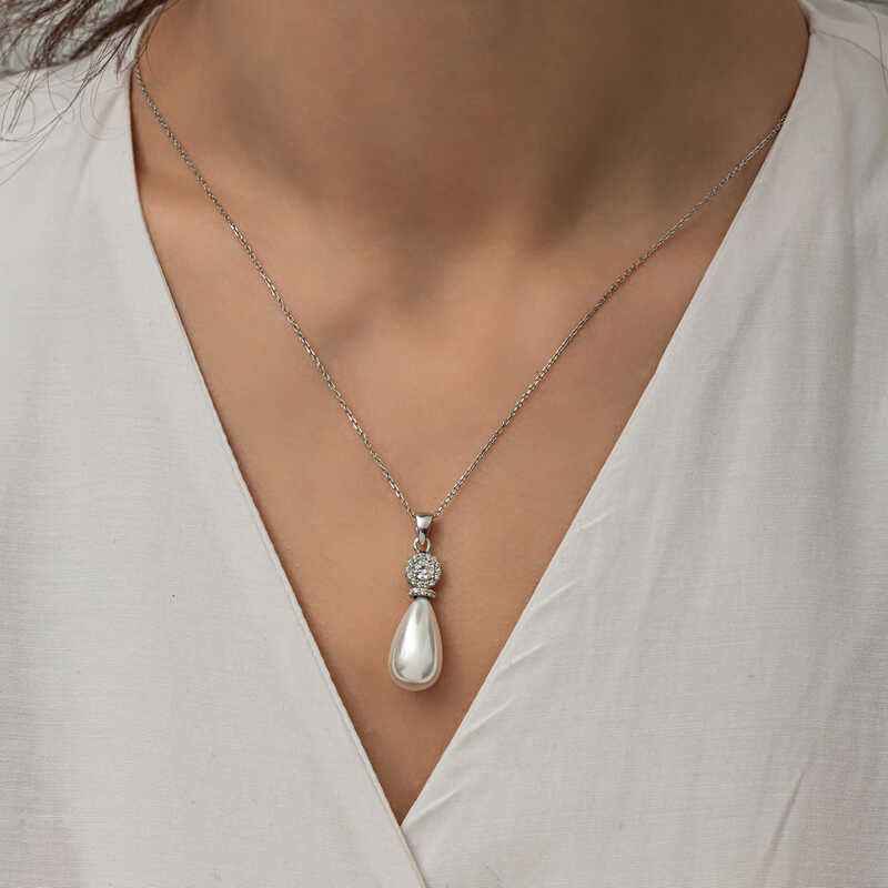 Drop Pearl Women's Silver Necklace