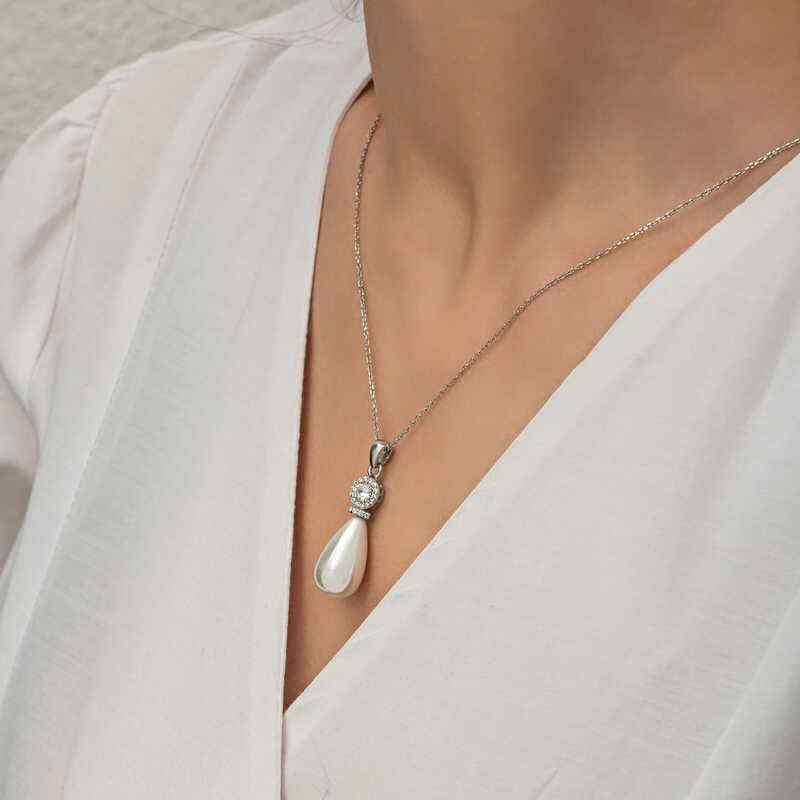 Drop Pearl Women's Silver Necklace