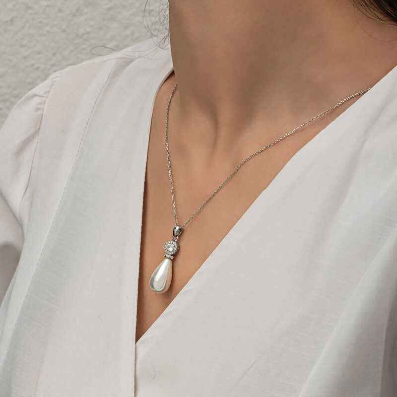 Drop Pearl Women's Silver Necklace