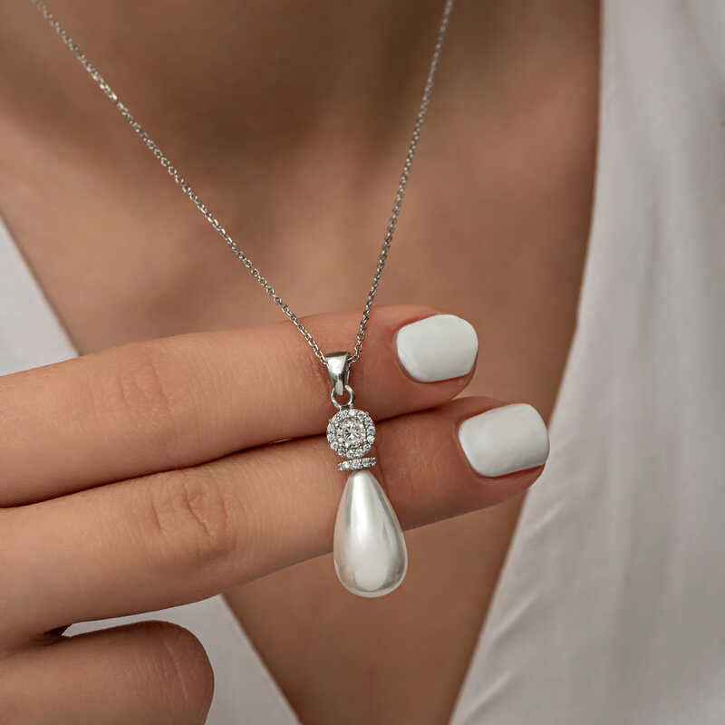 Drop Pearl Women's Silver Necklace
