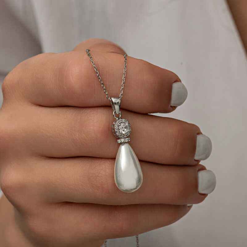 Drop Pearl Women's Silver Necklace