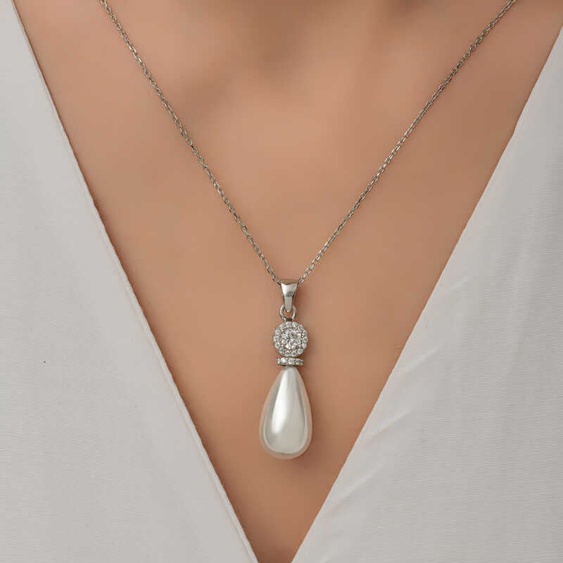 Drop Pearl Women's Silver Necklace
