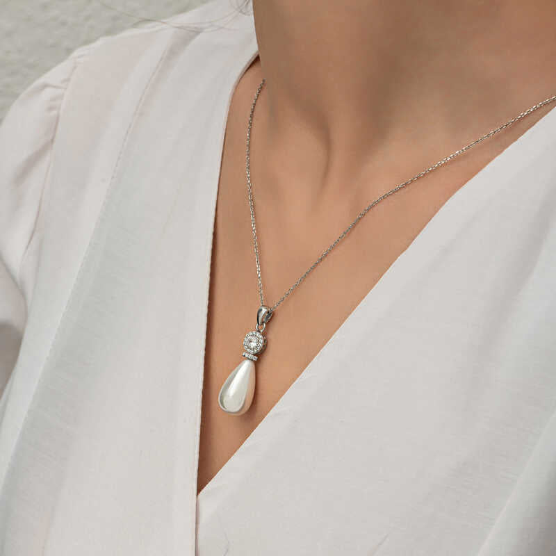 Drop Pearl Women's Silver Necklace