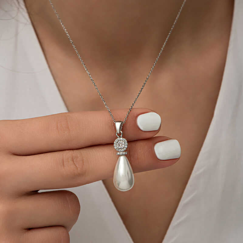 Drop Pearl Women's Silver Necklace