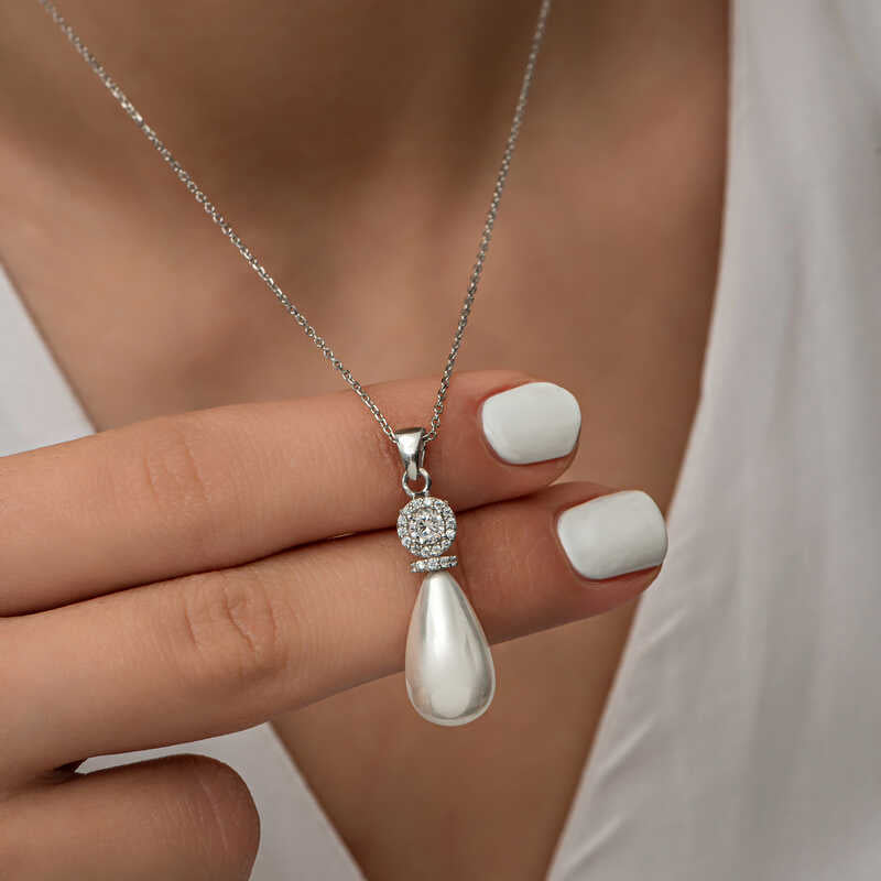 Drop Pearl Women's Silver Necklace