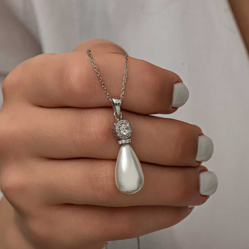 Drop Pearl Women's Silver Necklace