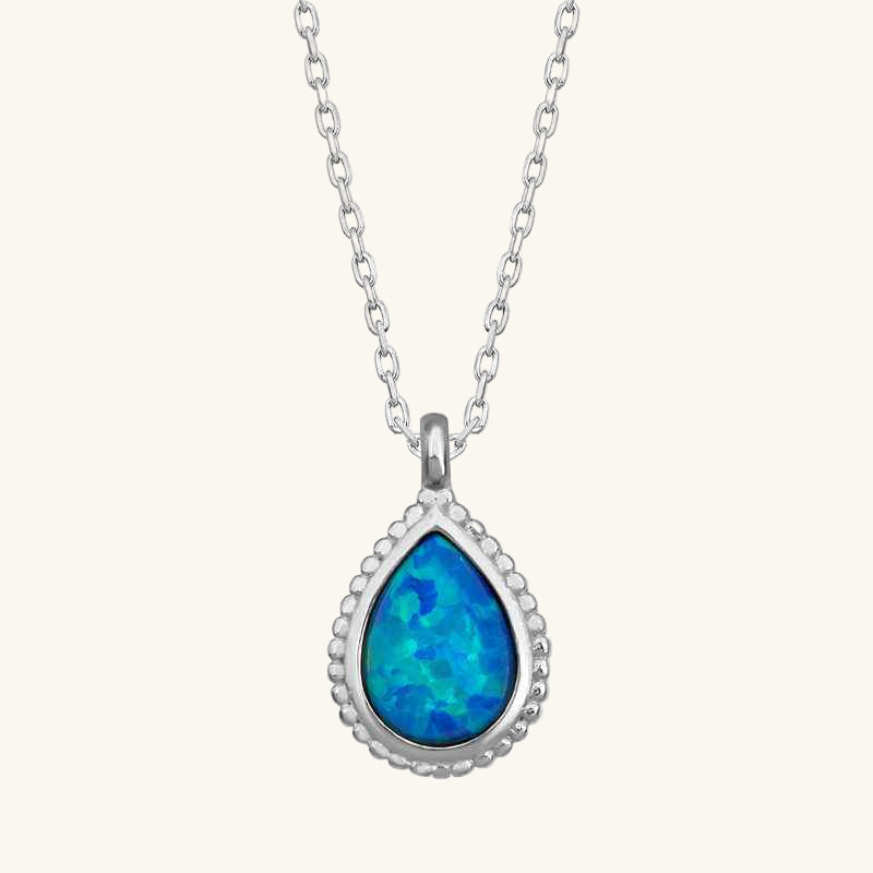 Drop Blue Opal Stone Women's Silver Pendant