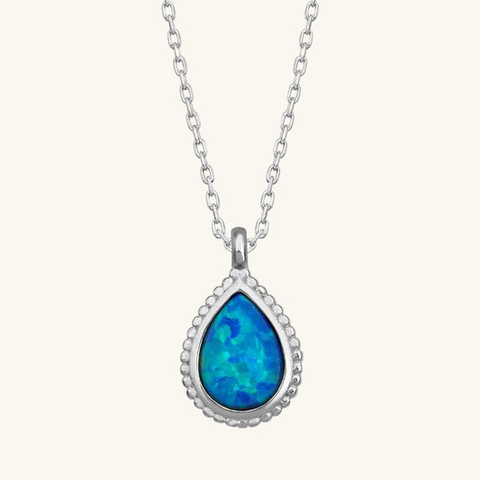 Drop Blue Opal Stone Women's Silver Pendant