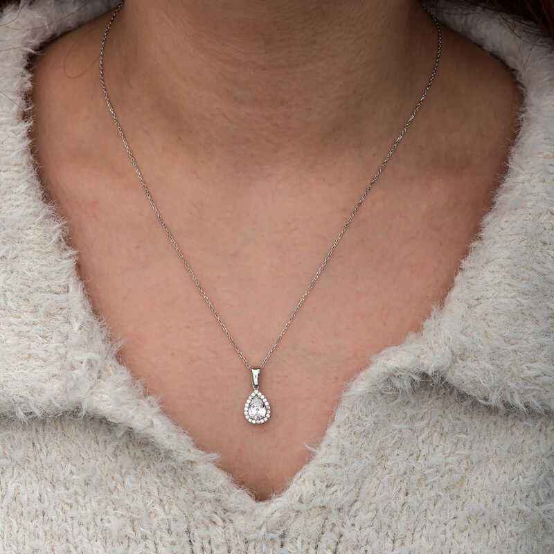 Drop White Zircon Stone Women's Silver Pendant