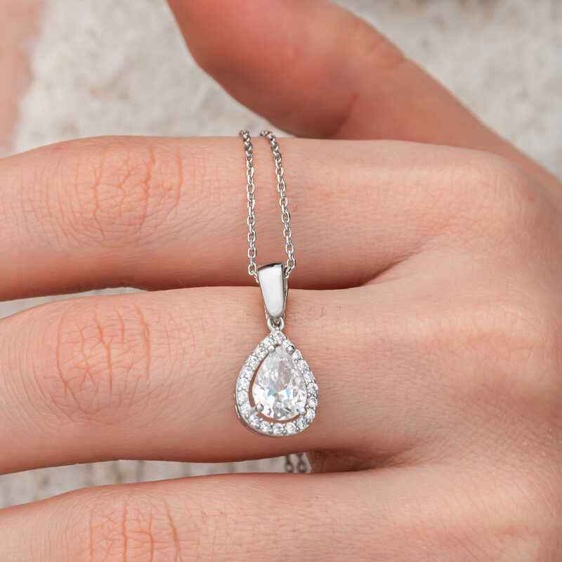 Drop White Zircon Stone Women's Silver Pendant