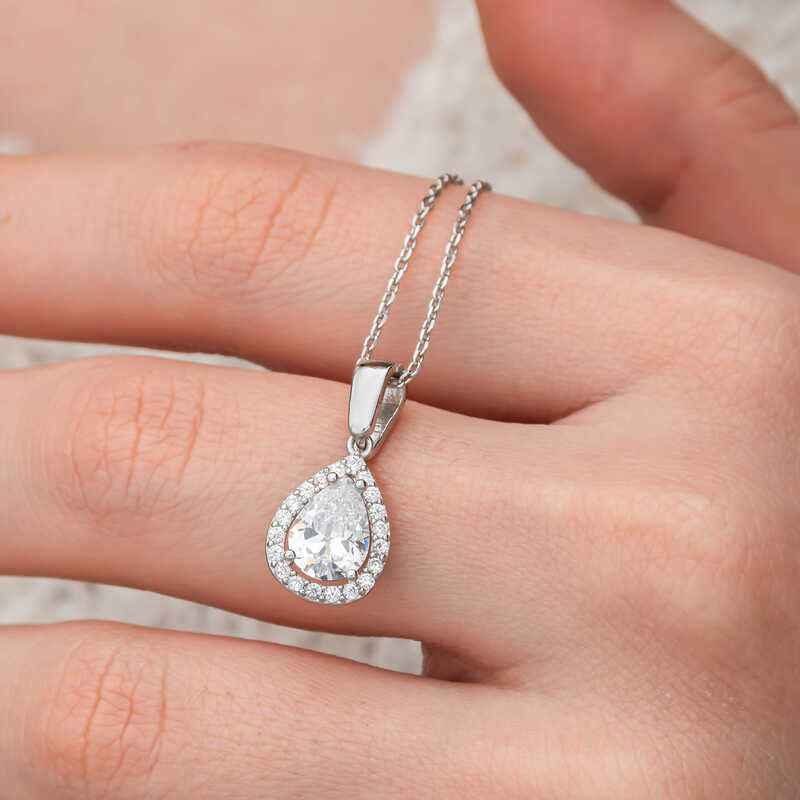 Drop White Zircon Stone Women's Silver Pendant