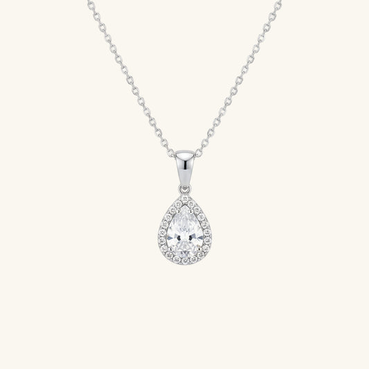 Drop White Zircon Stone Women's Silver Pendant