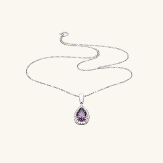 Drop Purple Stone Women's Silver Necklace