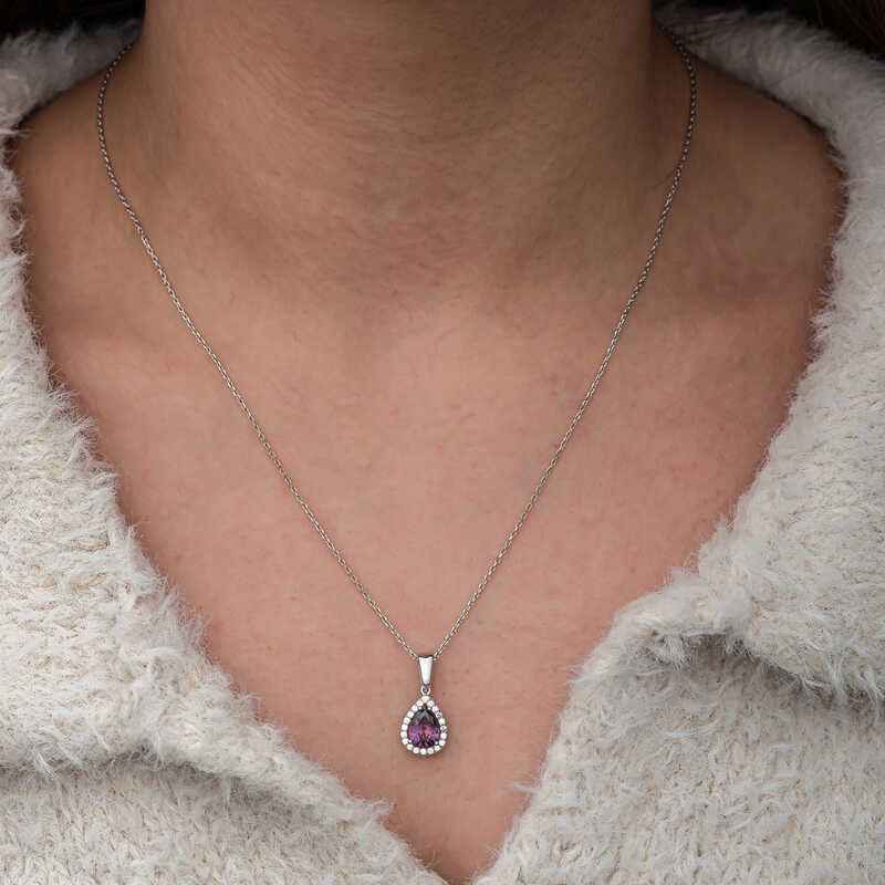 Drop Purple Stone Women's Silver Necklace