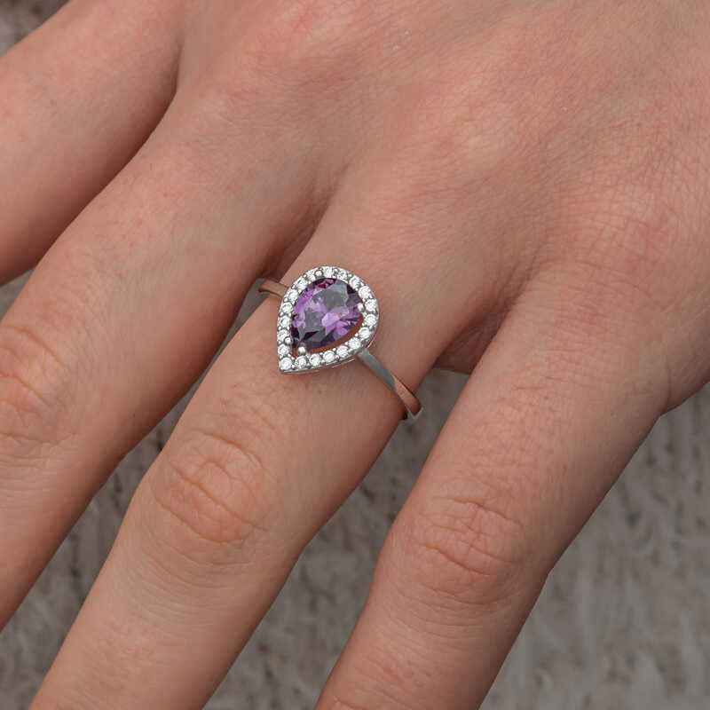 Drop Purple Stone Women's Silver Ring