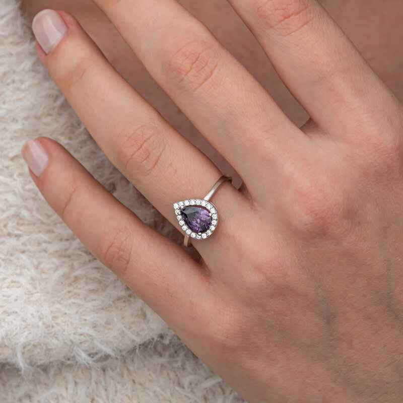 Drop Purple Stone Women's Silver Ring