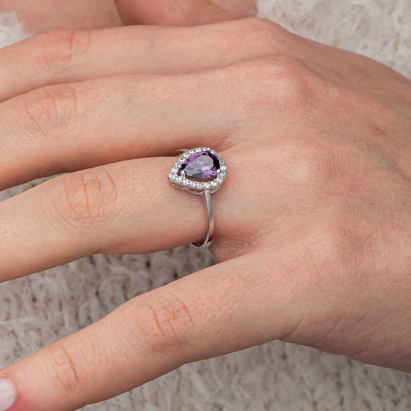 Drop Purple Stone Women's Silver Ring