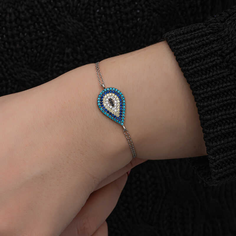 Bracelet en argent pour femme avec pendentif mauvais œil