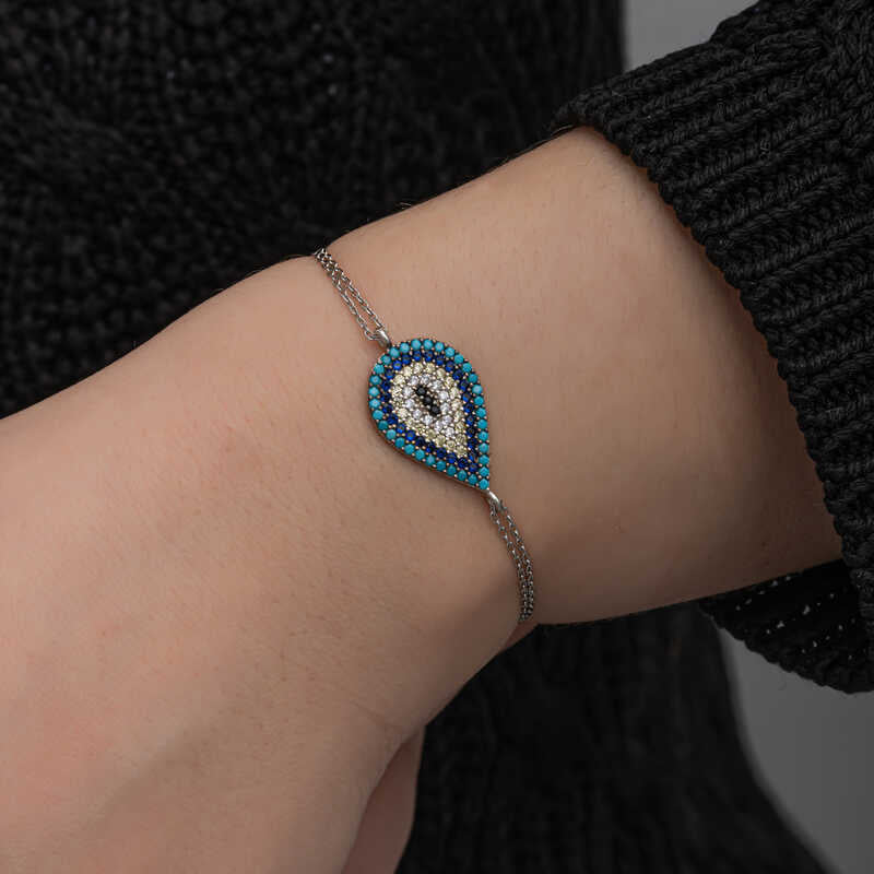 Bracelet en argent pour femme avec pendentif mauvais œil