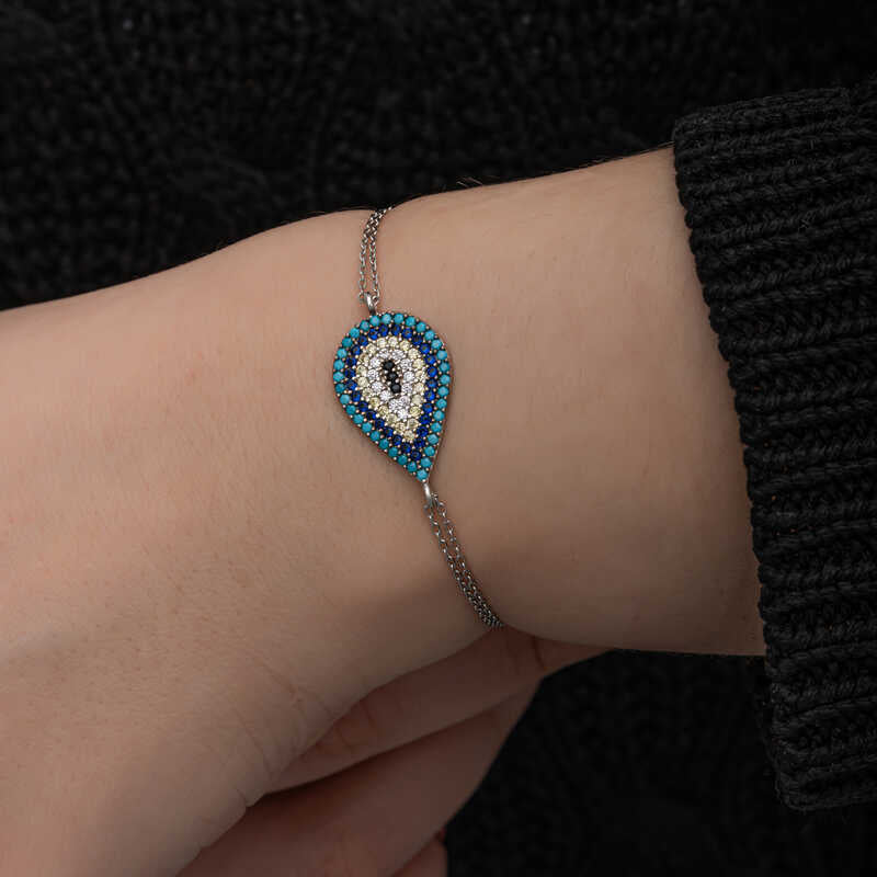 Bracelet en argent pour femme avec pendentif mauvais œil