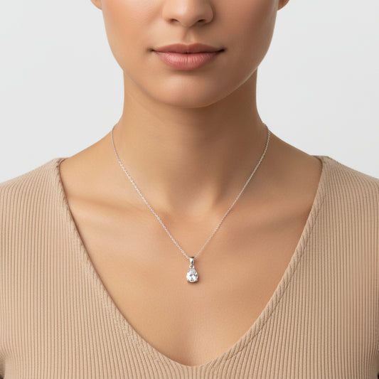 Tropfen Zirkon Stein Damen Silber Halskette
