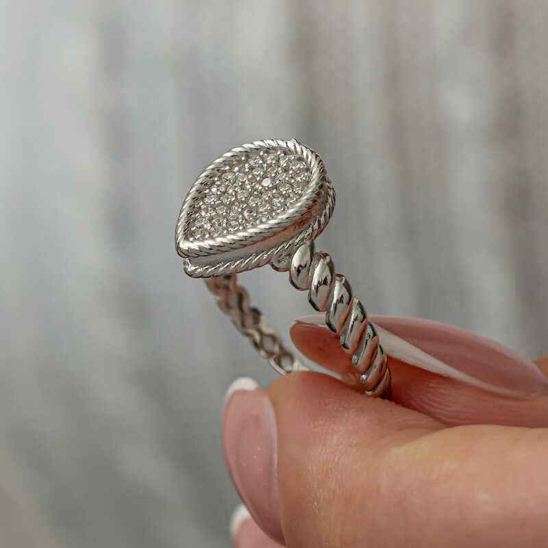 Drop Zircon Stone Women's Silver Ring