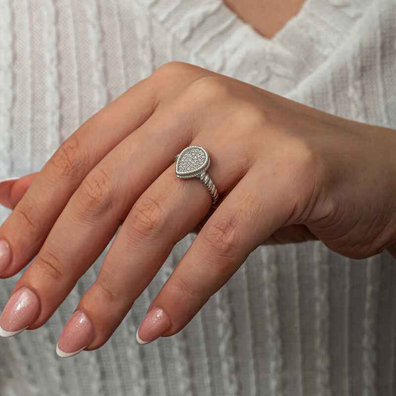 Drop Zircon Stone Women's Silver Ring