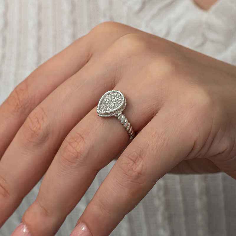 Drop Zircon Stone Women's Silver Ring