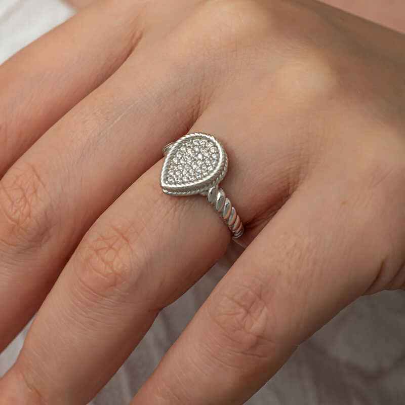 Drop Zircon Stone Women's Silver Ring