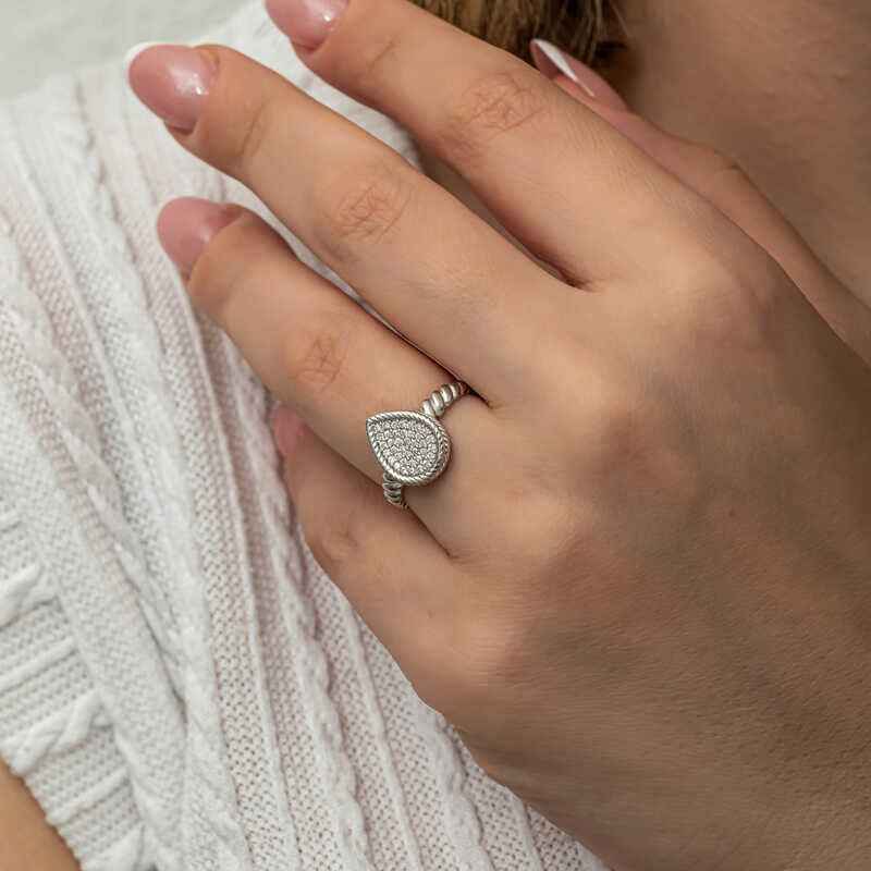 Drop Zircon Stone Women's Silver Ring