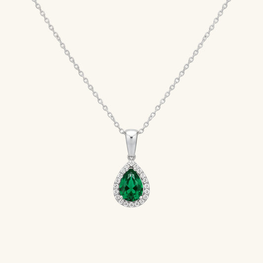 Drop Emerald Stone Women's Silver Necklace