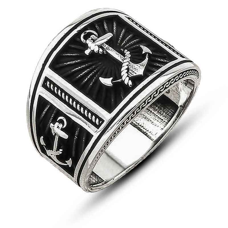 Sea Anchor Crest Men's Silver Ring