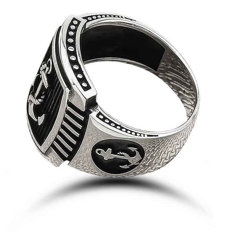 Sea Anchor Crest Men's Silver Ring